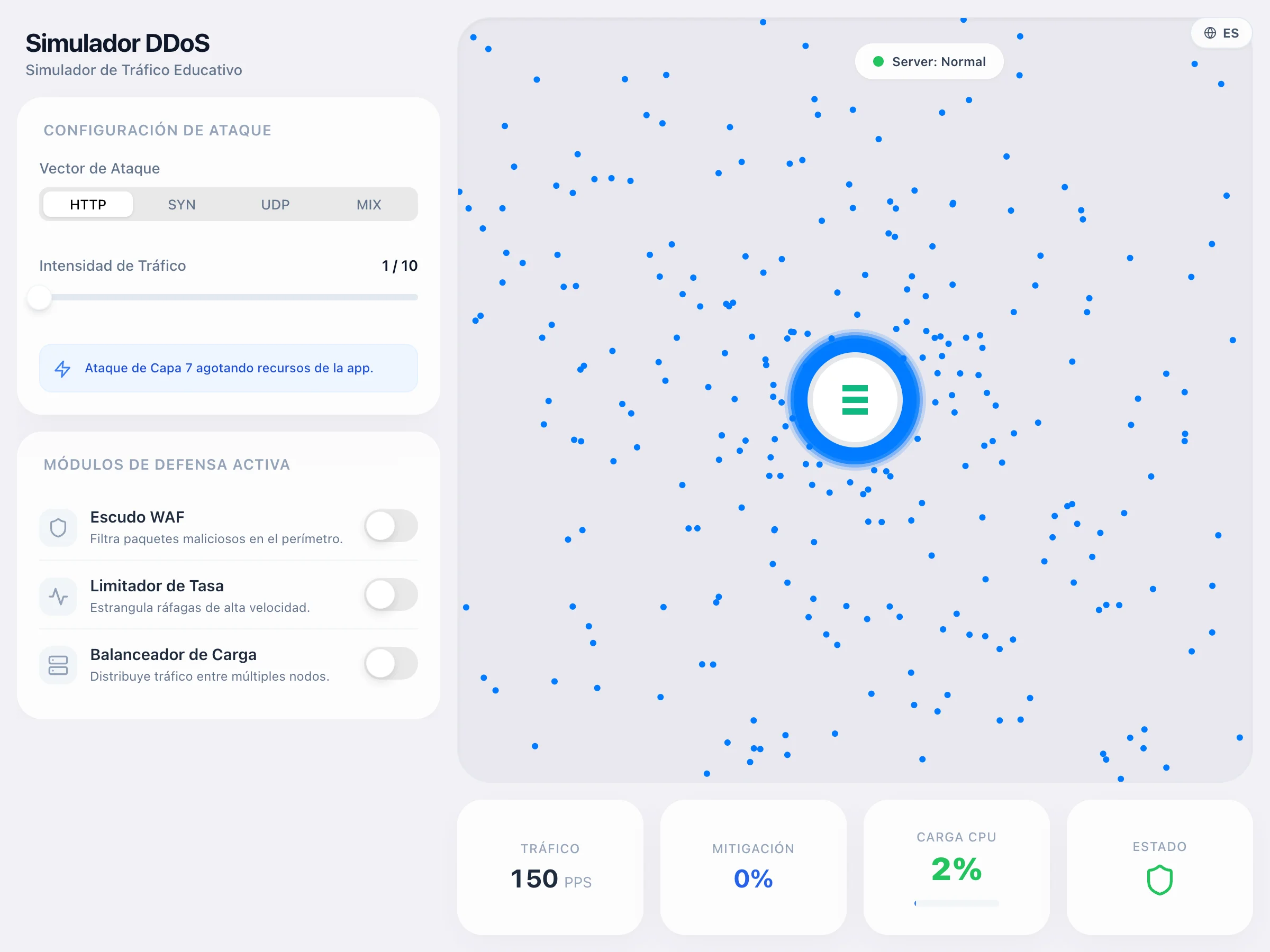 Simulador Educativo de Ataques DDoS | Herramienta de Ciberseguridad